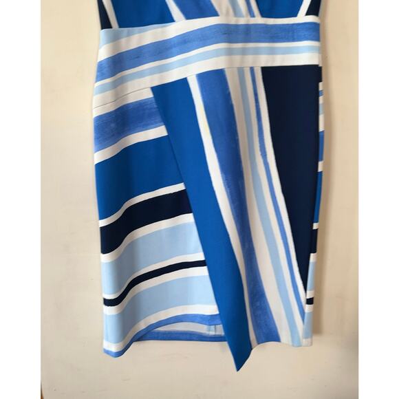 Slate & Willow RTR Colorblock Bodycon V Neck Dress Blue White Stripe 12 MINT - Picture 4 of 9